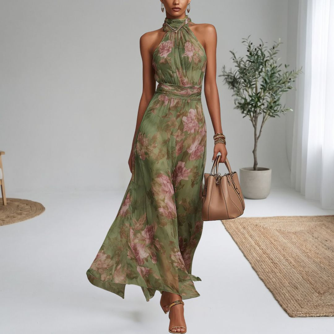 LIA |  VESTIDO FLORAL MAXI HALTER ELEGANTE