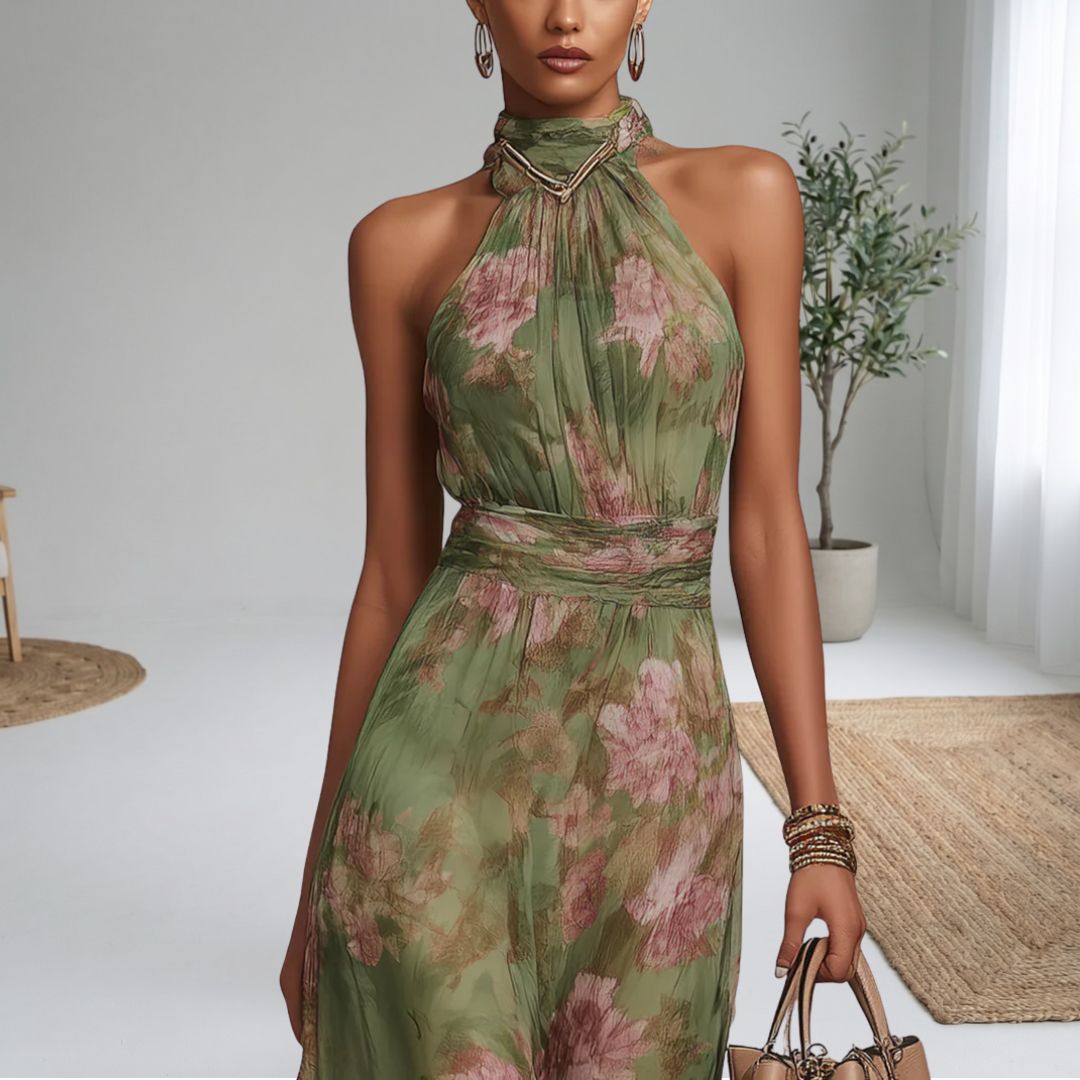 LIA |  VESTIDO FLORAL MAXI HALTER ELEGANTE