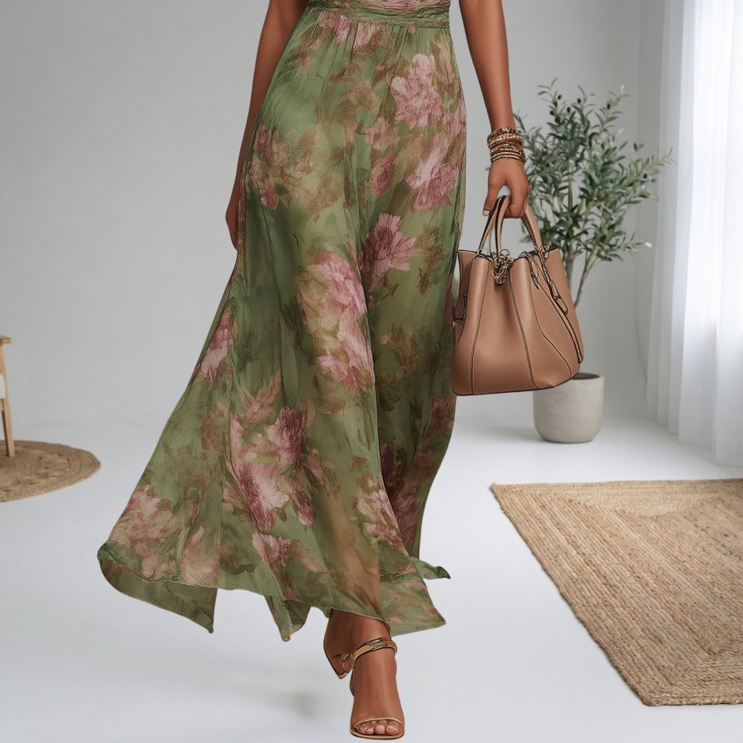 LIA |  VESTIDO FLORAL MAXI HALTER ELEGANTE