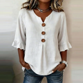 SOFÍA | BLUSA CON BOTONES DE MADERA Y VOLANTES