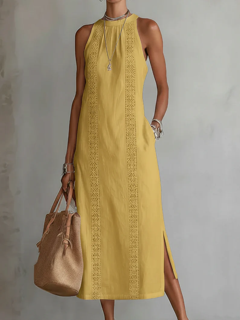 JIMENA | VESTIDO MIDI DE LINO CON CUELLO REDONDO