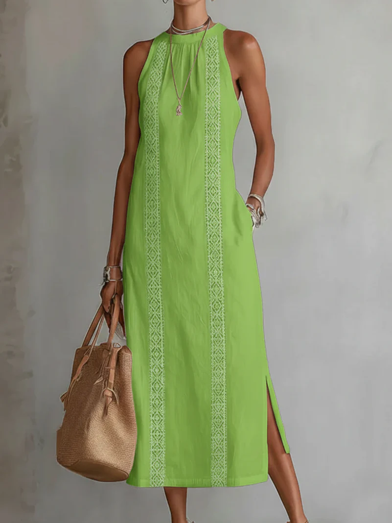 JIMENA | VESTIDO MIDI DE LINO CON CUELLO REDONDO