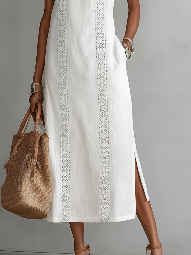 JIMENA | VESTIDO MIDI DE LINO CON CUELLO REDONDO