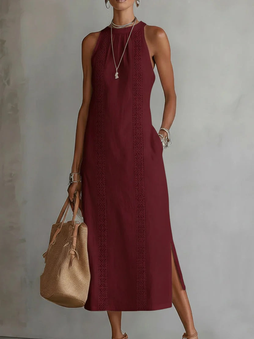 JIMENA | VESTIDO MIDI DE LINO CON CUELLO REDONDO
