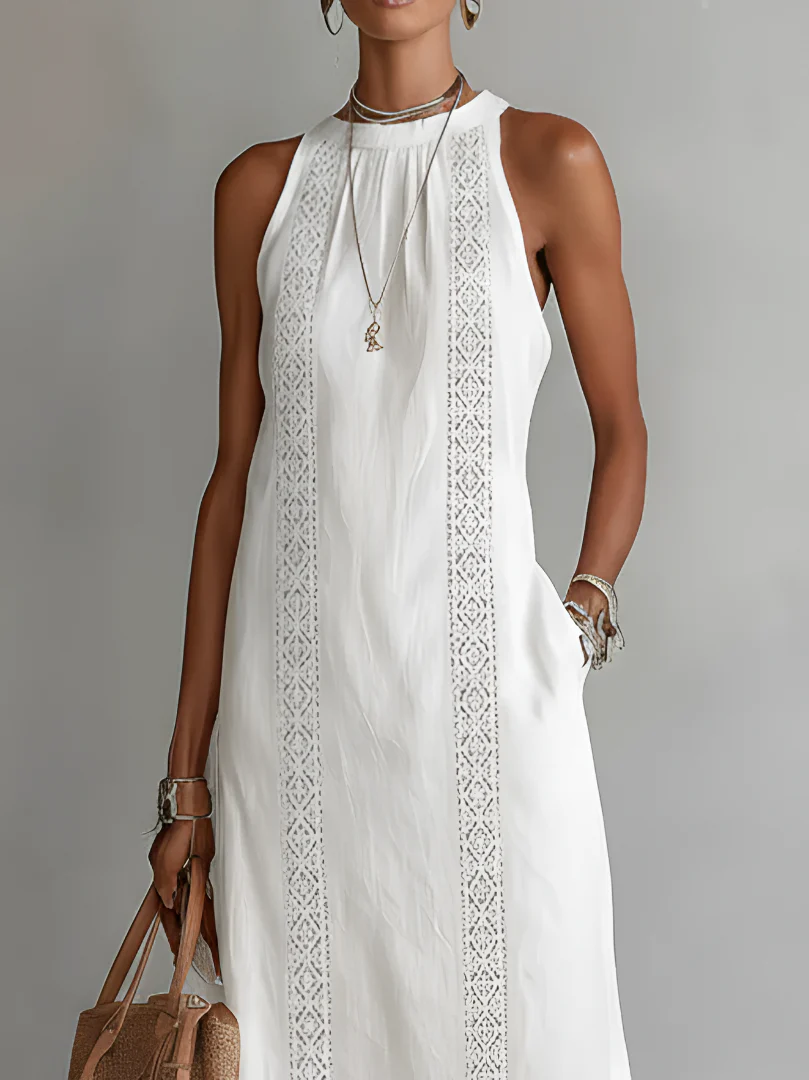 JIMENA | VESTIDO MIDI DE LINO CON CUELLO REDONDO