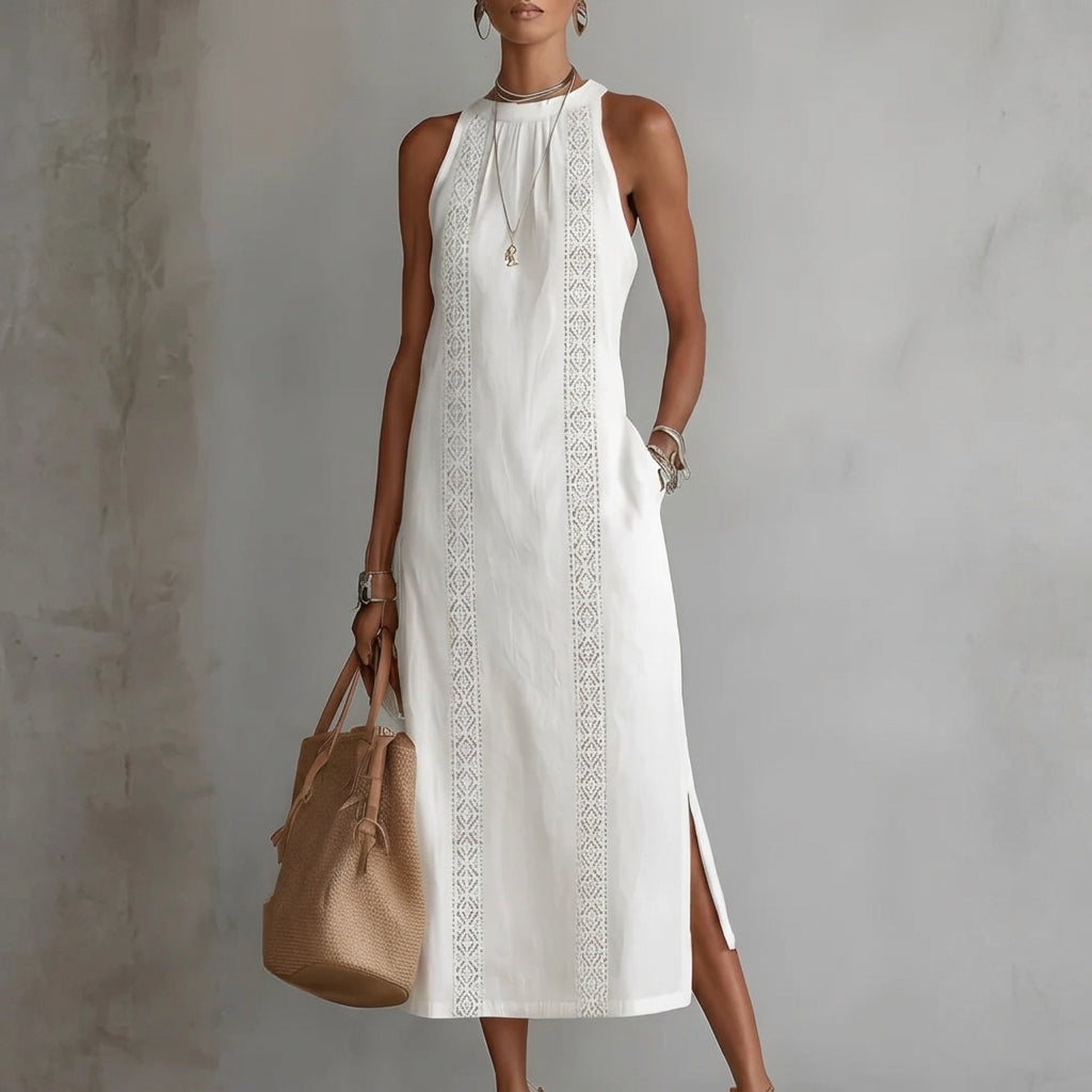 JIMENA | VESTIDO MIDI DE LINO CON CUELLO REDONDO