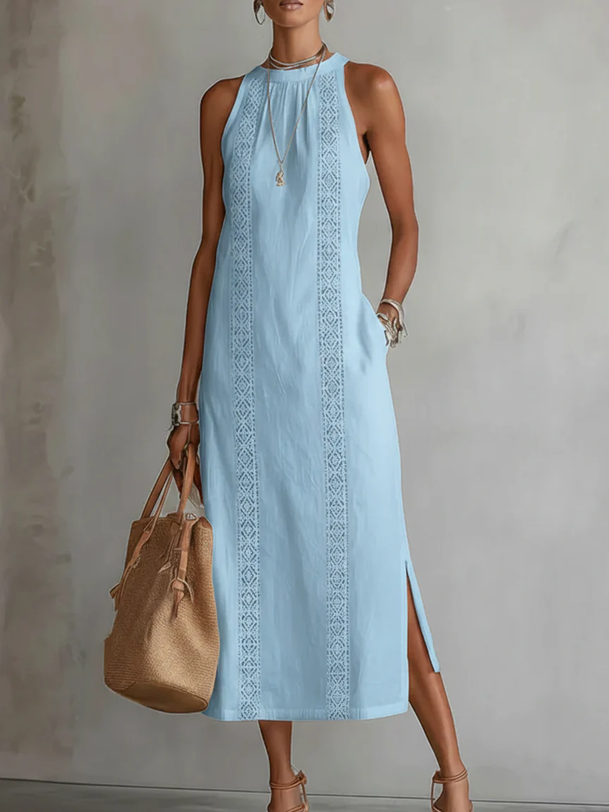 JIMENA | VESTIDO MIDI DE LINO CON CUELLO REDONDO